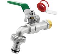 SHYNE Grifo de Calidad de Latón de 1/2 '' Pulgada - Resistente al Óxido y las Heladas + 1 Conexión de Manguera + E-Book | Para Jardín, Lavadora, Barril de lluvia (2 Piezas)