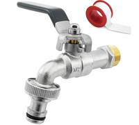 SHYNE Grifo de Calidad de Latón de 1/2 '' Pulgada - Resistente al Óxido y las Heladas + 1 Conexión de Manguera + E-Book | Para Jardín, Lavadora, Barril de lluvia (2 Piezas)