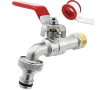 SHYNE Grifo de Calidad de Latón de 1/2 '' Pulgada - Resistente al Óxido y las Heladas + 1 Conexión de Manguera + E-Book | Para Jardín, Lavadora, Barril de lluvia