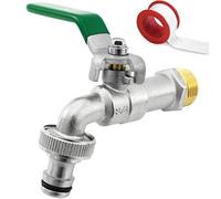 SHYNE Grifo de Calidad de Latón de 3/4 '' Pulgada - Resistente al Óxido y las Heladas + 1 Conexión de Manguera + E-Book | Para Jardín, Lavadora, Barril de lluvia