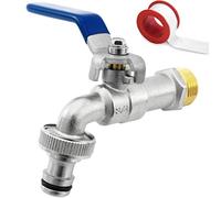 SHYNE Grifo de Calidad de Latón de 3/4 '' Pulgada - Resistente al Óxido y las Heladas + 1 Conexión de Manguera + E-Book | Para Jardín, Lavadora, Barril de lluvia (2 Piezas)