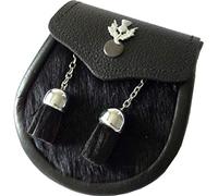 SHYNE KILTS U.K Niño Semi Vestido Negro Pantorrilla Piel Falda Escocesa Sporran Con Un Cardo Emblema & Correa de cadena