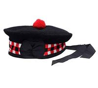 SHYNE KILTS U.K Sombrero Balmoral escocés en dados 100% lana pura, rojo, blanco y negro, Negro, 6.875