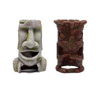 SHYYOULQE 2 piezas de resina de estatua de isla de Pascua, peceras de resina, simulación artificial para reptiles, refugio, decoración de acuario