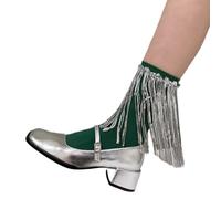 SHYYOULQE Calcetines decorativos de algodón para mujer, con borlas y lentejuelas brillantes, estilo coreano, acanalados, para fiesta de club, calcetines de tubo medio, calcetines de pantorrilla para