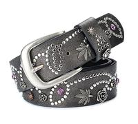 SHYYOULQE Cinturón de cintura con remache de flores de aleación para mujer y hombre, remache ajustable, hebilla de pin, correa de cintura para jeans, vestido para mujer, ajustable, Negro lima, Talla