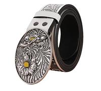 SHYYOULQE Cinturón vintage con hebilla de flores grabadas para hombre, estilo occidental, con jeans grandes, de cuero grabado, flor, K, 102 cm
