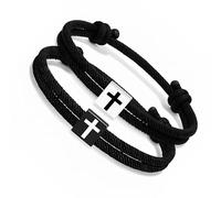SHYYOULQE De 2 Pulseras Religiosas Negras Simples Diseños de Cruces para Uso Diario Accesorio Elegante de Fe Cristiana Bautismo Cumpleaños