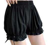 SHYYOULQE Pantalones cortos de calabaza con volantes de seda de hielo para mujer y adulta, Negro, XL