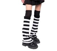 SHYYOULQE Subcultures - Calcetines calentadores de piernas para mujer, vintage, a rayas, de punto, acampanados, con medias largas hasta el muslo, mangas de pierna, Rayas blancas y negras, Talla única