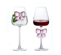 SHZMJL Juego de 2 copas de vino con lazo, elegante copa de vino tinto de cristal, cristalería hecha a mano para el hogar, bar, fiesta, regalo