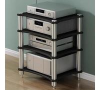 SHZYJBRY Soporte multimedia AV de 4 niveles, estantes y soportes estéreo, gabinete de componentes de video, torre de rack de audio para reproductor de DVD, consola de juegos, caja de TV, enrutador
