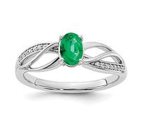 SHZZHS Anillos de Oro Blanco de 14 Quilates con Esmeralda Pulida y Piedra Lateral de Diamantes para Mujer (tamaño del Anillo 7)