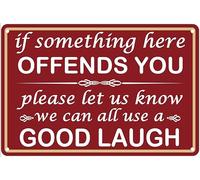 Si Algo De Aquí Te Ofende, A Todos Nos Viene Bien Reírnos Un Poco. Cartel De Metal Vintage Cartel De Chapa Resistente Y Duradera Placa Metálica Para Cocina Salón Baño 20X30Cm