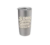 Si Dios conmigo quien contra mi frase Versículo bíblico Fe Vaso térmico de acero inoxidable de doble pared