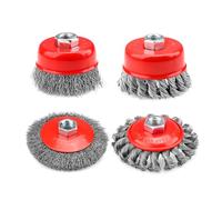 SI FANG Juego de 4 cepillos de alambre para amoladora angular, diámetro de 75 mm y 100 mm, cepillo de acero, atornillador inalámbrico, con modelos M14 para taladro, pulido, lijadora angular