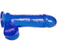Si Ignite - Consolador realista y flexible con ventosa y testículos, extragrueso, juguete sexual, pene XL, 20 cm, color azul
