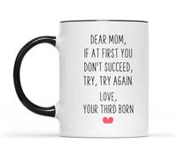 Si no tienes éxito al principio, inténtalo de nuevo. Tazas de café para tu tercer hijo, novedosas tazas de café de cerámica con impresión de doble cara para mamá, papá, amigo, esposa, esposo, regalo d
