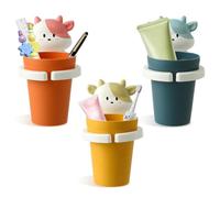 SI SEN 3 soportes para cepillos de dientes con vaso para cepillos de dientes, soporte para vasos para cepillos de dientes sin taladrar, bonito vaso para cepillos de dientes para niños, juego de taza