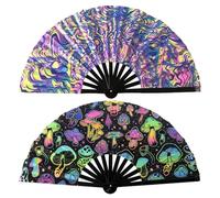 SI SEN Abanico plegable grande de bambú, con brillo UV, para rave, hanfu, festival de música, club