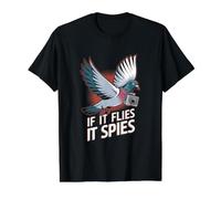 Si Vuela, espía al Gracioso pájaro Paloma Camiseta gráfica económica, Hombre, Negro, S