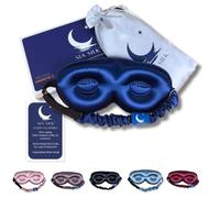 Sia Silk Sleep Mask with Deep Eye Cups, 100% Mulberry Silk, Total Blackout, Adjustable Strap, Luxury Eye Mask for Beauty Rest for Men and Women -Navy