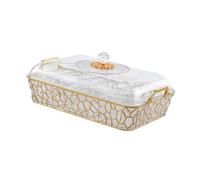 SiaBiced Bandeja para Servir con Tapa Organizador de Frutas Bandeja Decorativa Caja de Almacenamiento para Snacks Material Fácil de Transportar Adecuada para E, Clear Gold L, tal como se describe