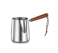 SiaBiced Jarra de Acero Inoxidable Taza para Leche Cazo con Vertedor Recipiente de Cocina con en Forma de Águila para Vertido, 1000ML, 316 Grado Antibacteriano Engrosado Con Escala, Mango De Madera