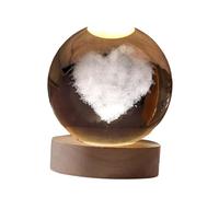 SiaBiced Luz Nocturna de Bola de Cristal 3D Lámpara Led Mesa Decorativa Base de Madera Recargable Usb Regalo para Niños Adecuada para Dormitorio Oficina Estudi, 6 cm de diámetro
