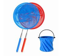 SiaBiced Red telescópica para atrapar, para niños, Juegos Piscina niños, al Libre, Azul y Rojo, Redes de Pesca telescópicas (Azul + Rojo) + Cubo Plegable Azul, Azul