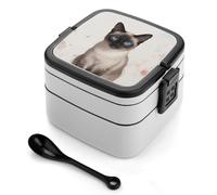 Siamese Cat Art Bento Box 1000ml Leak Proof Lunch Container with Removable Dividers & Spoon - BPA-Free PP Stackable Lunch Box for Work, Office, Picnic, Travel, Dining Out