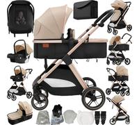 Sianldcone Carrito Bebe 3 en 1, Tejidos de Primera Calidad Carro Bebe 3 Piezas, Empuje Bidireccional Carros Para Bebes, Visión Abierta Silla Paseo Reversible (V10 Beige)