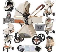 Sianldcone Carrito Bebe 3 en 1, Tejidos de Primera Calidad Carro Bebe 3 Piezas, Empuje Bidireccional Carros Para Bebes, Visión Abierta Silla Paseo Reversible (V9 Creamy White)