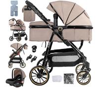 Sianldcone Carrito Bebe 3 en 1, Tejidos de Primera Calidad Carro Bebe 3 Piezas, Empuje Bidireccional Carros Para Bebes, Visión Abierta Silla Paseo Reversible (V8 Khaki)