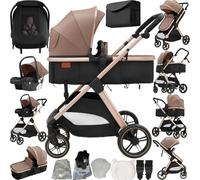 Sianldcone Carrito Bebe 3 en 1, Tejidos de Primera Calidad Carro Bebe 3 Piezas, Empuje Bidireccional Carros Para Bebes, Visión Abierta Silla Paseo Reversible (V10 Khaki)