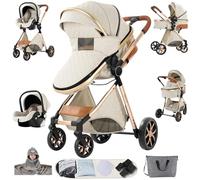 Sianldcone Carrito Bebe 3 en 1, Tejidos de Primera Calidad Carro Bebe 3 Piezas, Empuje Bidireccional Carros Para Bebes, Visión Abierta Silla Paseo Reversible (YV9 Creamy White)