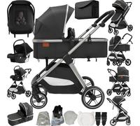 Sianldcone Carrito Bebe 3 en 1, Tejidos de Primera Calidad Carro Bebe 3 Piezas, Empuje Bidireccional Carros Para Bebes, Visión Abierta Silla Paseo Reversible (V10 Deep Grey)