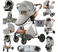 Sianldcone Carrito Bebe 3 en 1, Tejidos de Primera Calidad Carro Bebe 3 Piezas, Visión Abierta Silla Paseo Reversible, Empuje Bidireccional Carros Para Bebes (V9 Light Grey)
