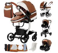 Sianldcone Cuero PU Carrito Bebe 3 en 1, Tejidos de Primera Calidad Carro Bebe 3 Piezas, Empuje Bidireccional Carros Para Bebes, Visión Abierta Silla Paseo Reversible (B518 Khaki)