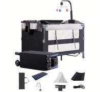 Sianldcone Cuna de Viaje con Cambiador, Altura Ajustable Cuna de Viaje Bebe con Colchon, Plegable y Móvil Travel Cot, Cómodo y Resistente Parque Cunas Bebe (6602 Black Without Net)