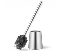 Siapapla Escobilla WC con Escobillero, Escobilla de Baño de Silicona con Soporte de Acero Inoxidable 304, Cepillo para Inodoro Moderno, Elegante y Fácil de Limpiar（Plata Cepillada）