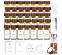 SIAZIH bote especia Juego de Madera de Acacia para 24 Botes de Especias en Cocina, 120 ml con Etiquetas de Almacenamiento