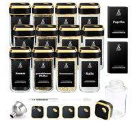 SIAZIH Cuadrado Giratorio Frascos De Vidrio Con Tapa Triple Calibre Giratorio 360°, 12 Bottes De Cristal Acero Inoxidable Color Oro, 120 ml Bottes Especias