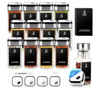 SIAZIH Cuadrado Giratorio Frascos De Vidrio Con Tapa Triple Calibre Giratorio 360°,12 Bottes De Cristal, 120 ml Bottes Especias, Ideal Para Almacenaje Cocina Especias