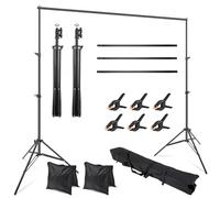 SIAZIH Soporte de fondo, 2 x 2 m de altura y ancho ajustable, sistema de soporte de fondo, juego con 6 clips de caída trasera + 2 sacos de arena (trípode estable) para fotografía de pared, fotografía