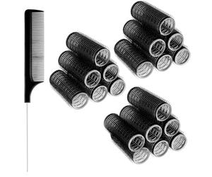 Sibba 18 rulos rizos con 1 peine, rizadores autoadhesivos, sin calor, rizadores de velcro, pequeños rulos para pelo largo, mediano, corto, negro, 20 mm