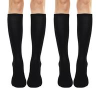 Sibba 2 Pares De Calcetines Altos De Algodón Para Mujer - Térmicos De Invierno, Largos Causales De Rayas, Tubo De Rodilla Para Esquí, Snowboard, Senderismo - Negro, Talla Única