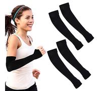 Sibba 2 Pares de Protectores Solares UV Para Brazos Protección Compresión Pesca Equitación Golf Deportes Manos Verano Luz Solar Medio Dedo MuñEquera Tatuaje Cubiertas Hombres Mujeres Niños (Negro)