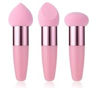 Sibba 3 Esponjas de Maquillaje para Base de Maquillaje Mezcla de Maquillaje Húmedo Seco Aplicador de Maquillaje Cosmético Corrector Cepillo Cara Cepillos Huevo Cubiertas Palitos Ojos Polvo con Mango