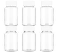 Sibba Clear Pill Bottle 6 Pcs Empty Medicine Organizers 150ML Jar Powder Box Storage Transparent Reagent Containers Plastic Dispenser Leak Proof Caps Receptacle for Toiletries Counter Labels
